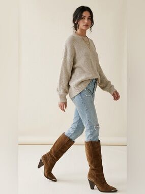 Free People Boots Women’s Suede Brown Heeled Pull-On Side Stitch Metal Toe 7